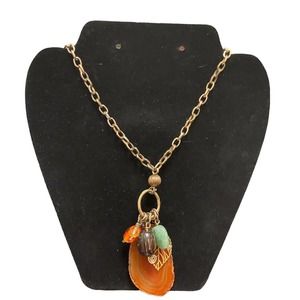 Amber Color Agate Boho Bronze Style Oval Cut Agate Pendant Necklace Stone Bead